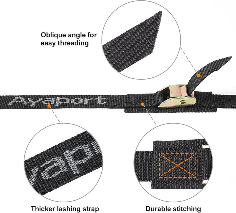 Ayaport Cam Buckle Tie Down Straps Lashing Straps 2200lbs Break Strength Heavy Duty Car Roof Rack Strap for Kayak, SUP, Surfboard, Cargo, Motorcycle, Truck, Boat, Dirt Bike (1" x 8') - Image 2