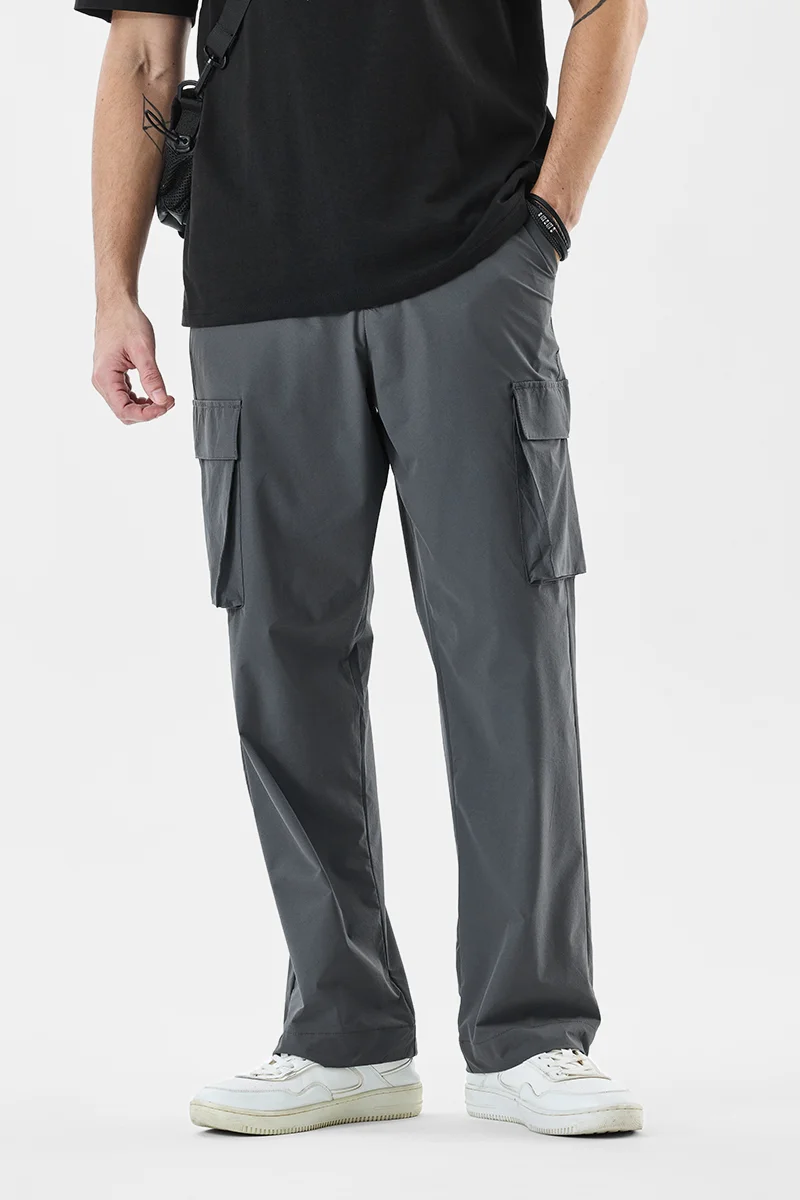 SNITCH Grey Solid Regular Fit Streetwear Cargo