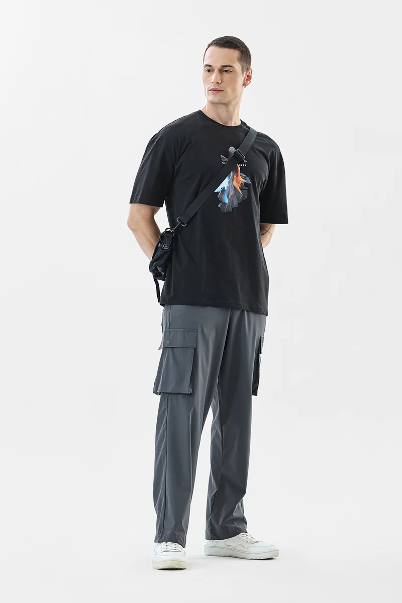 SNITCH Grey Solid Regular Fit Streetwear Cargo