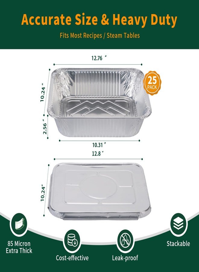 Gladify Aluminum Foil Pans with Lid 9x13 Disposable Baking Pans 25 Pack Heavy Duty Half Size Tin Foil Trays for Steam Table, Roasting, Cooking, Heating, Freezing Food - Image 2