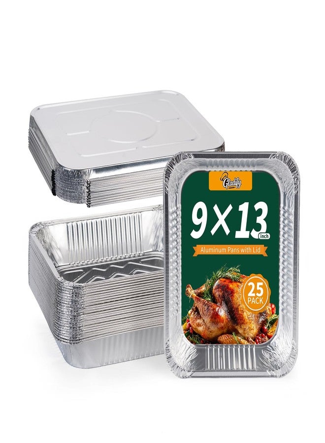 Gladify Aluminum Foil Pans with Lid 9x13 Disposable Baking Pans 25 Pack Heavy Duty Half Size Tin Foil Trays for Steam Table, Roasting, Cooking, Heating, Freezing Food - Image 1