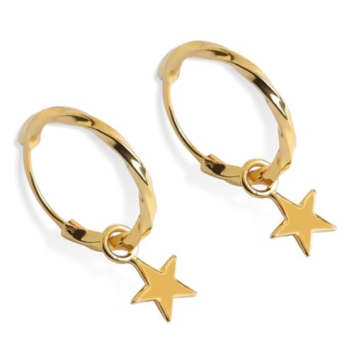 CLARA 925 Sterling Silver Star Hoop Drop Earring |Gold Plated | Gift for Women & Girls - Image 1