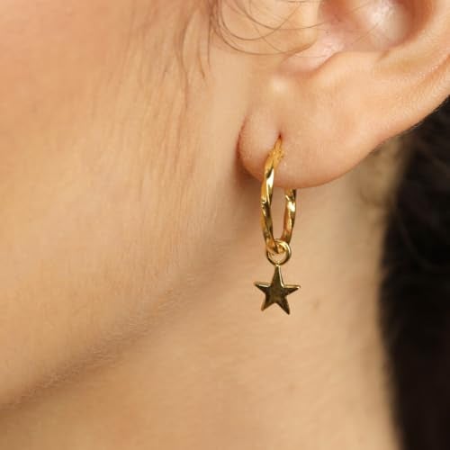 CLARA 925 Sterling Silver Star Hoop Drop Earring |Gold Plated | Gift for Women & Girls - Image 5