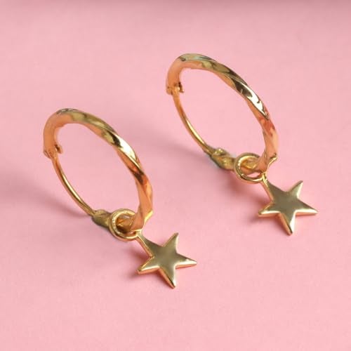 CLARA 925 Sterling Silver Star Hoop Drop Earring |Gold Plated | Gift for Women & Girls - Image 2
