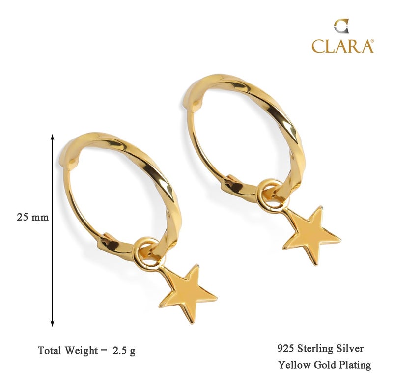 CLARA 925 Sterling Silver Star Hoop Drop Earring |Gold Plated | Gift for Women & Girls - Image 3