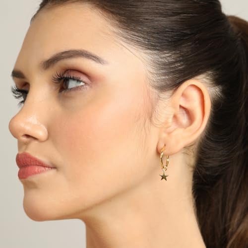CLARA 925 Sterling Silver Star Hoop Drop Earring |Gold Plated | Gift for Women & Girls - Image 4