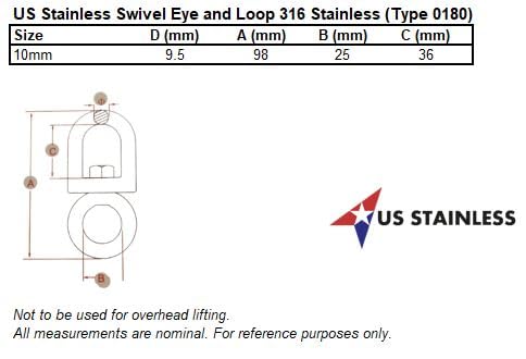 US Stainless Stainless Steel 316 Anchor Swivel Eye and Loop 10mm or 3/8" Marine Grade - Image 4