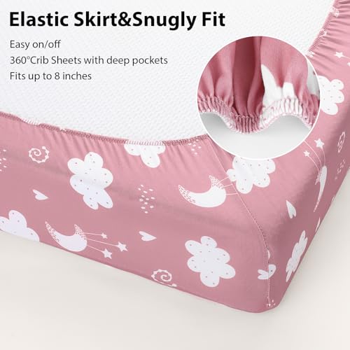 FIEMOL Baby Crib Sheets Girl, 3 Pack Toddler Bed Sheets Fit for 52”x28” Standard Crib and Toddler Mattresses, Super Soft Microfiber Pink Stars - Image 5