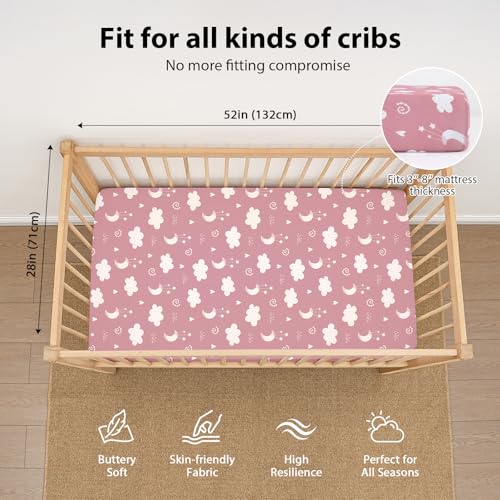 FIEMOL Baby Crib Sheets Girl, 3 Pack Toddler Bed Sheets Fit for 52”x28” Standard Crib and Toddler Mattresses, Super Soft Microfiber Pink Stars - Image 3