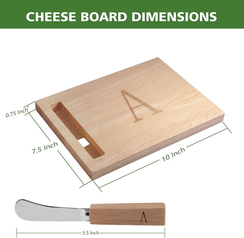 Miicol Wood Charcuterie Board, Monogram Cheese Board 10 Inch, Personalized Initial Cutting Board with Spreader, Unique Housewarming Gift, Ideal for Kitchen, Home, Letter A - Image 2