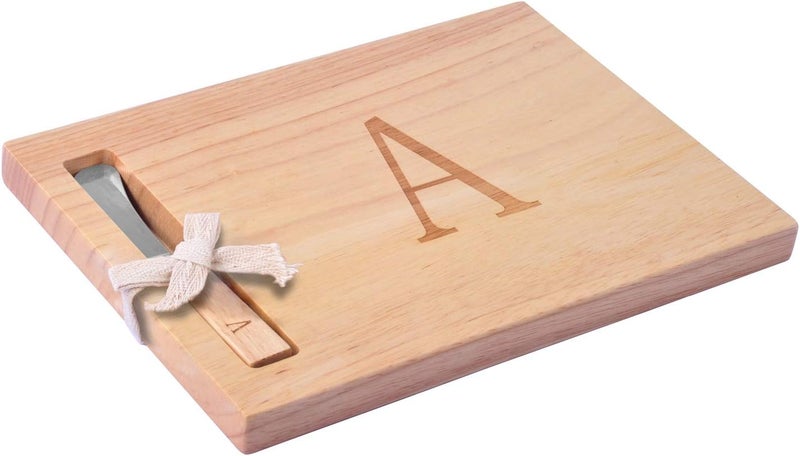 Miicol Wood Charcuterie Board, Monogram Cheese Board 10 Inch, Personalized Initial Cutting Board with Spreader, Unique Housewarming Gift, Ideal for Kitchen, Home, Letter A - Image 1