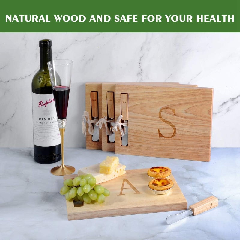 Miicol Wood Charcuterie Board, Monogram Cheese Board 10 Inch, Personalized Initial Cutting Board with Spreader, Unique Housewarming Gift, Ideal for Kitchen, Home, Letter A - Image 3