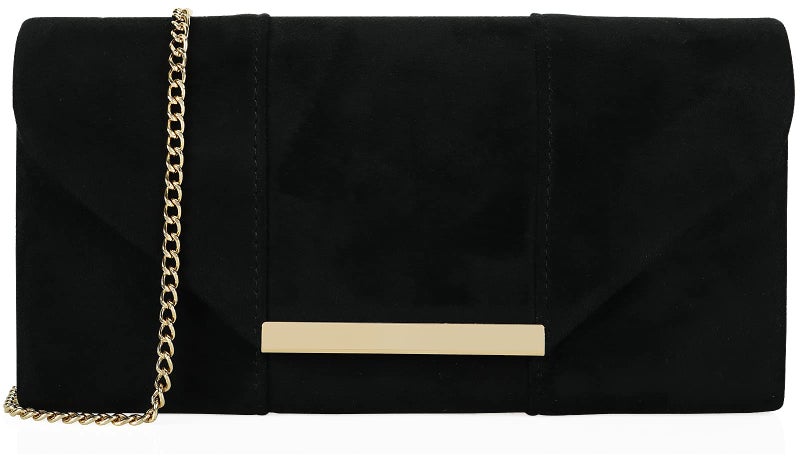 DEXMAY DM Dexmay Women Faux Suede Envelope Clutch Purse Evening Velvet Handbag Foldover Shoulder Crossbody Bag Black - Image 1