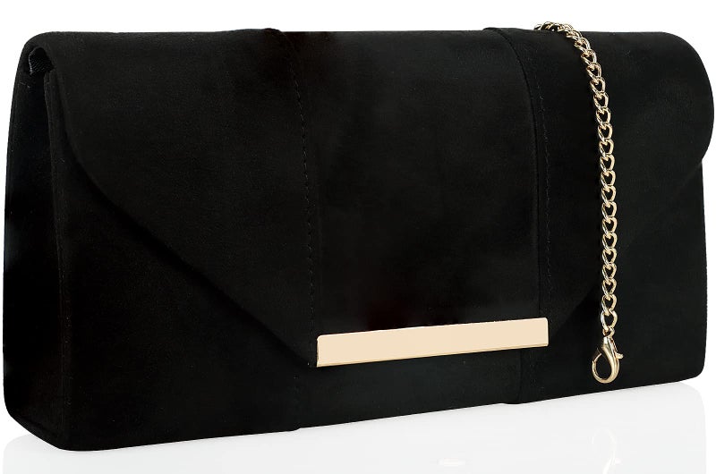 DEXMAY DM Dexmay Women Faux Suede Envelope Clutch Purse Evening Velvet Handbag Foldover Shoulder Crossbody Bag Black - Image 2