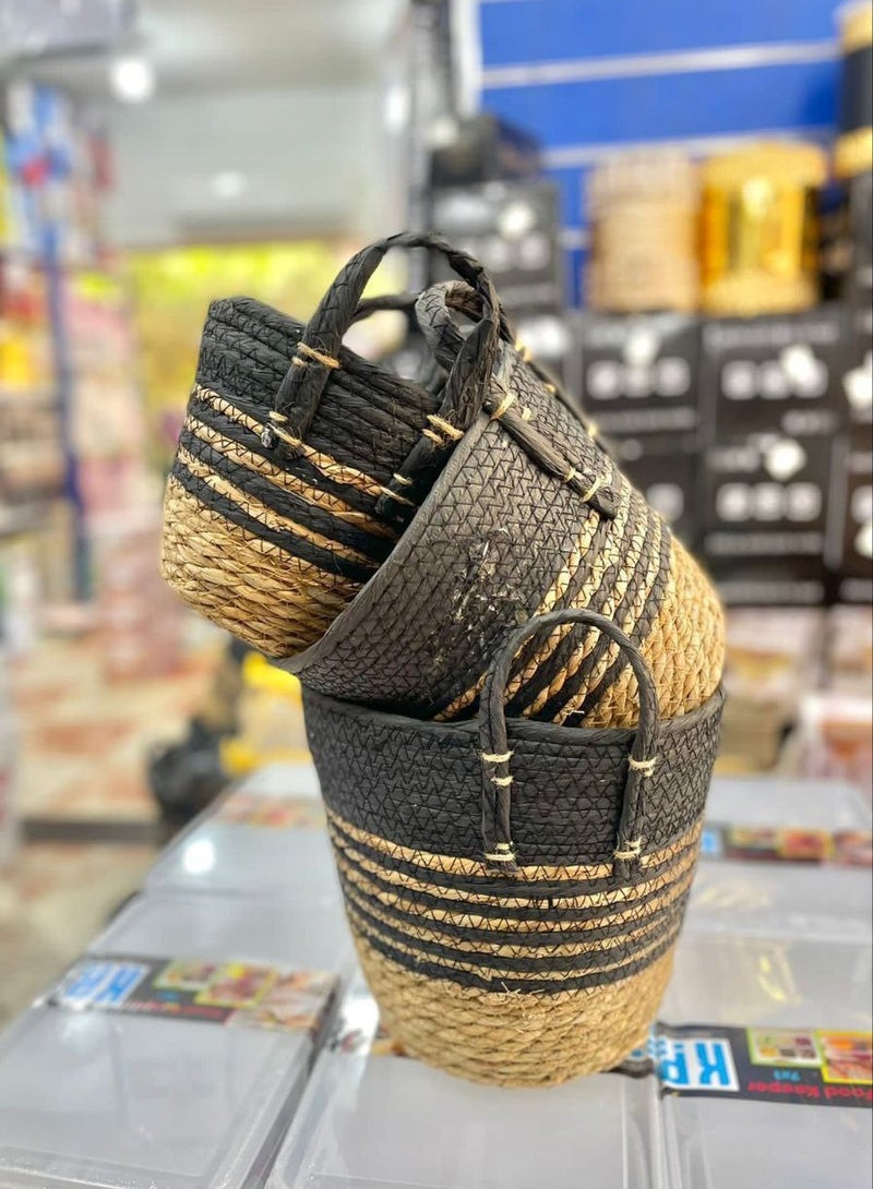 مجموعة من 3 سلال مزخرفة من الخوص - متعددة الاستخدامات منظر ديكور رائع H - Image 1