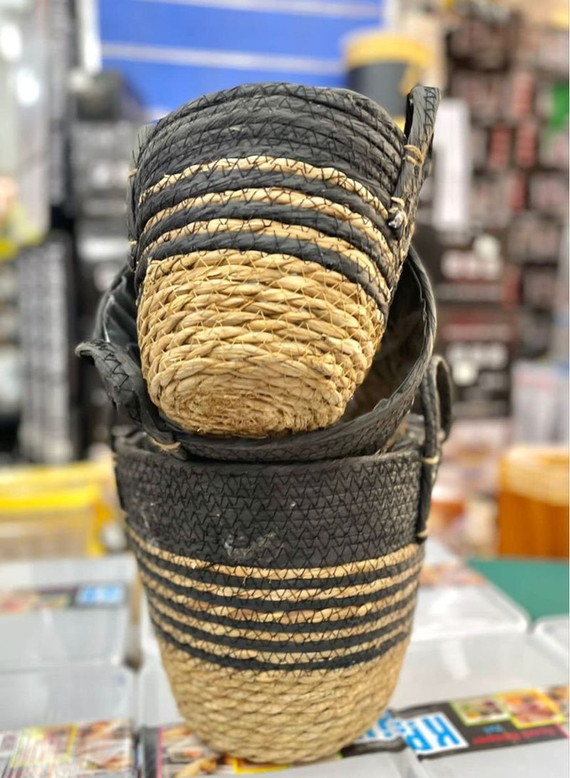 مجموعة من 3 سلال مزخرفة من الخوص - متعددة الاستخدامات منظر ديكور رائع H - Image 2