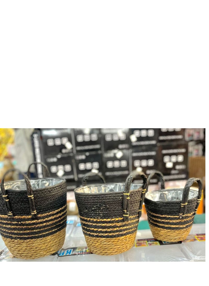 مجموعة من 3 سلال مزخرفة من الخوص - متعددة الاستخدامات منظر ديكور رائع H - Image 3