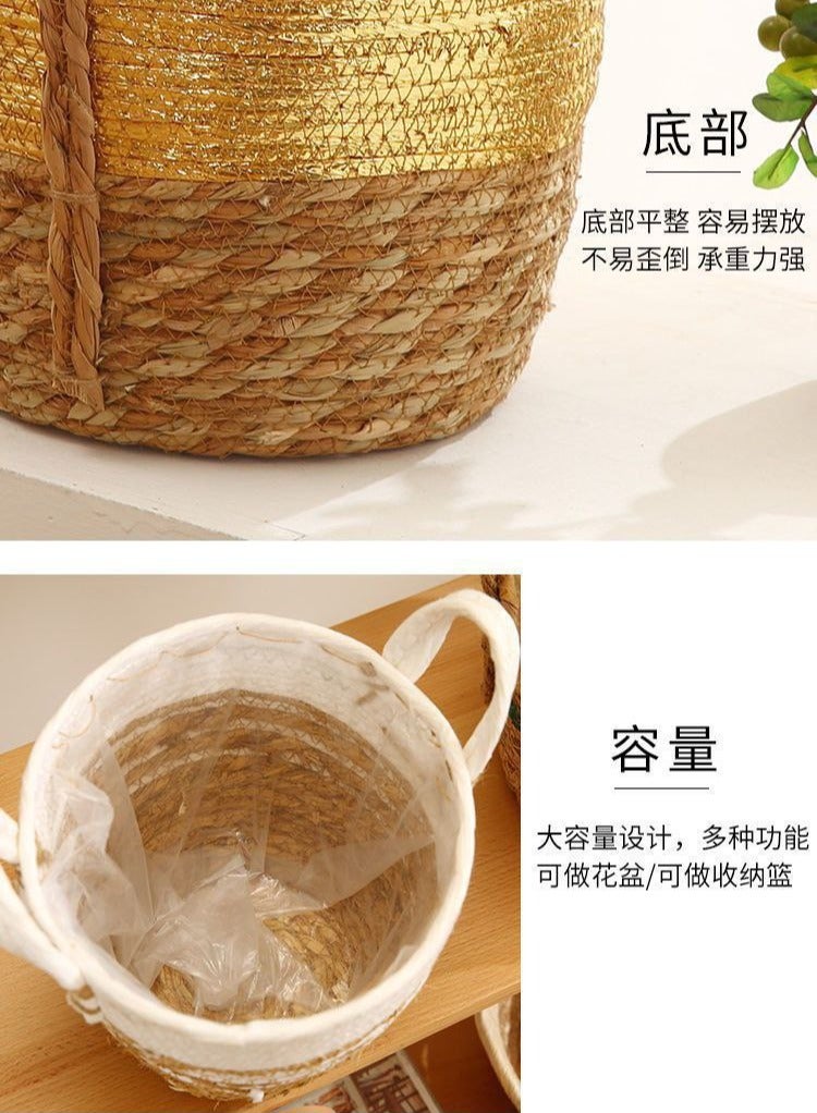 مجموعة من 3 سلال مزخرفة من الخوص - متعددة الاستخدامات منظر ديكور رائع H - Image 4