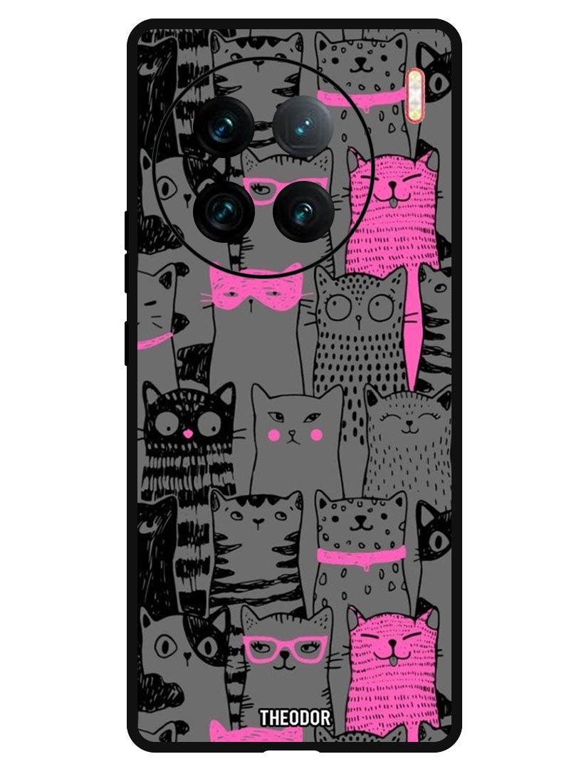 Theodor Protective Case Anti Scratch Shock Proof Bumper Cover For Vivo X90 Pro Plus Pink Cats - Image 1