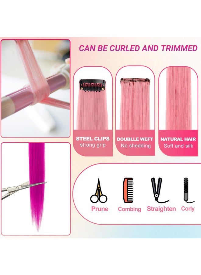 TOFAFA 22 قطعة من وصلات الشعر الملونة، تسريحات متعددة الألوان لتسليط الضوء في الحفلات، وصلات شعر صناعية قابلة للتثبيت بطول 22 بوصة، قطع شعر قوس قزح للفتيات والنساء والأطفال كهدية مميزة (مجموعة ملونة) - Image 3