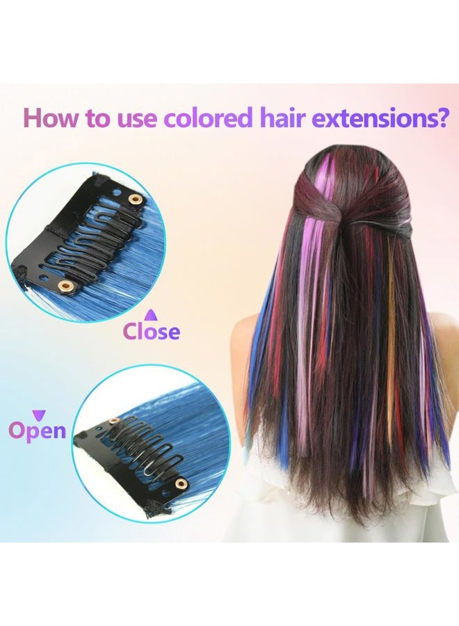 TOFAFA 22 قطعة من وصلات الشعر الملونة، تسريحات متعددة الألوان لتسليط الضوء في الحفلات، وصلات شعر صناعية قابلة للتثبيت بطول 22 بوصة، قطع شعر قوس قزح للفتيات والنساء والأطفال كهدية مميزة (مجموعة ملونة) - Image 4