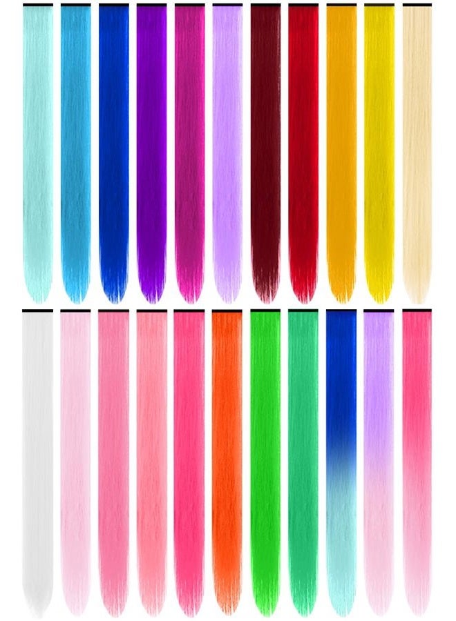 TOFAFA 22 قطعة من وصلات الشعر الملونة، تسريحات متعددة الألوان لتسليط الضوء في الحفلات، وصلات شعر صناعية قابلة للتثبيت بطول 22 بوصة، قطع شعر قوس قزح للفتيات والنساء والأطفال كهدية مميزة (مجموعة ملونة) - Image 1