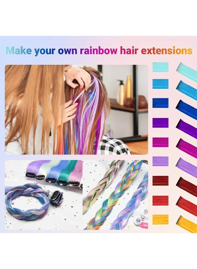 TOFAFA 22 قطعة من وصلات الشعر الملونة، تسريحات متعددة الألوان لتسليط الضوء في الحفلات، وصلات شعر صناعية قابلة للتثبيت بطول 22 بوصة، قطع شعر قوس قزح للفتيات والنساء والأطفال كهدية مميزة (مجموعة ملونة) - Image 2