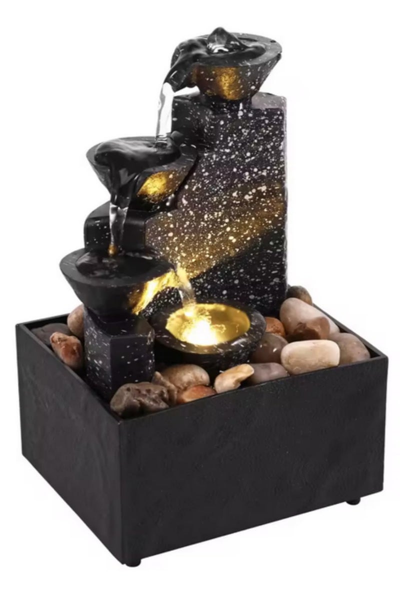 نافورة شلال مكتبية مع إضاءة LED ناعمة، تمثال مياه متدفق، زينة منظر طبيعي زن مريح، ديكور داخلي لطاولة المكتب أو المنزل، زينة إبداعية - Image 1