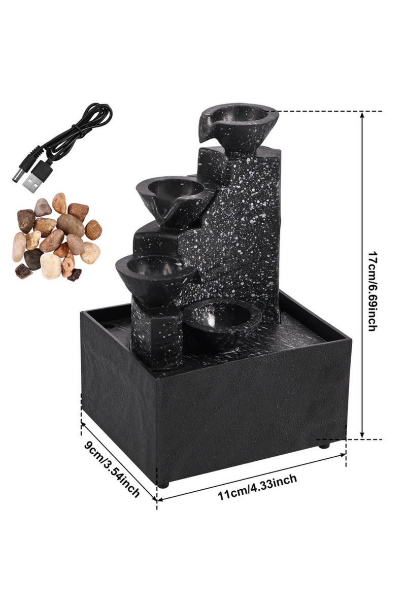 نافورة شلال مكتبية مع إضاءة LED ناعمة، تمثال مياه متدفق، زينة منظر طبيعي زن مريح، ديكور داخلي لطاولة المكتب أو المنزل، زينة إبداعية - Image 2