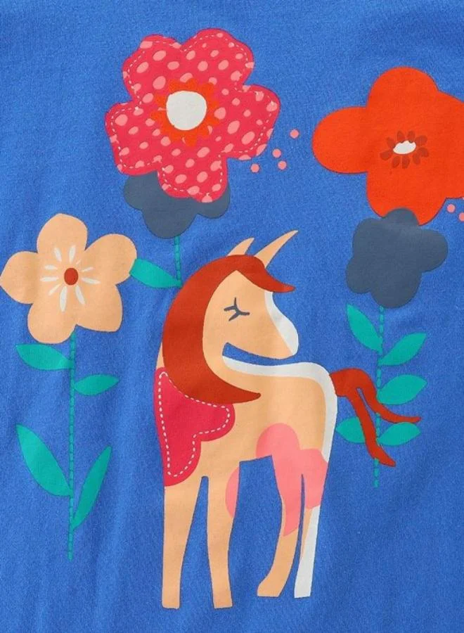 يونيكي Blue Printed Short Sleeve Crew Neck T-Shirt