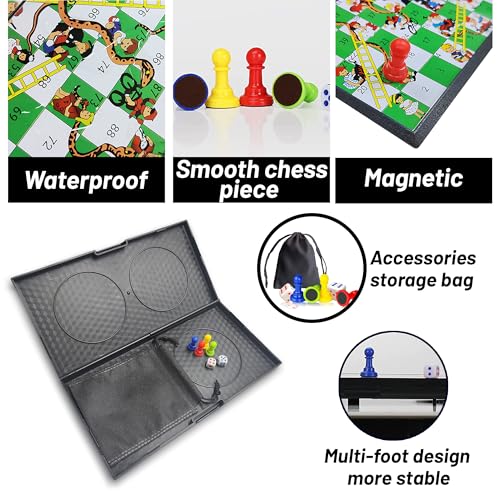 KIDAMI Magnetic Snakes and Ladders Board Game Set Folding Portable Design Family Travel Game Set Gift for Kids and Adults 112 inch x 112 inch - Image 5