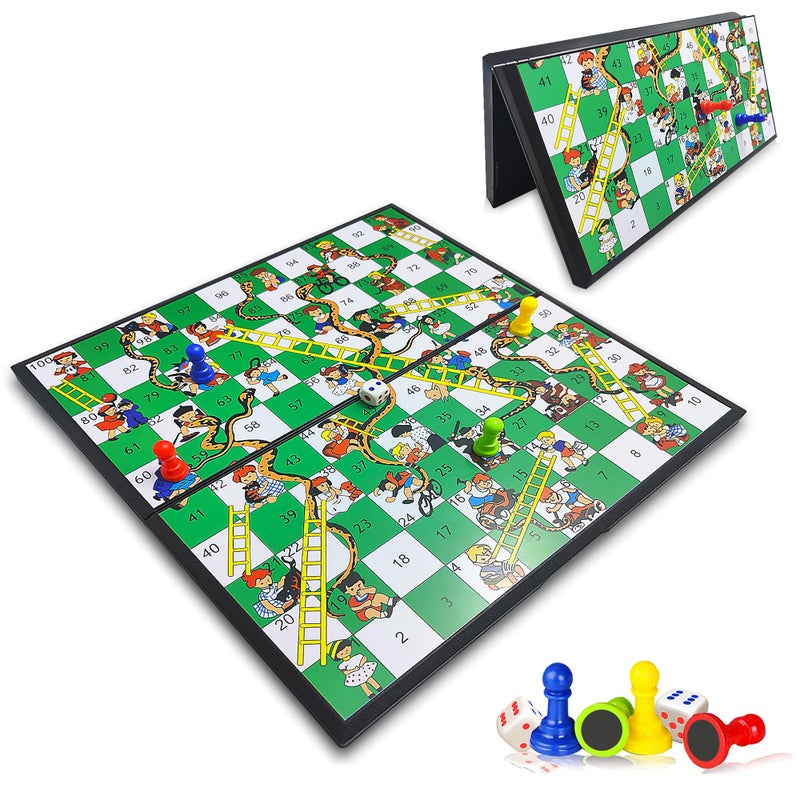 KIDAMI Magnetic Snakes and Ladders Board Game Set Folding Portable Design Family Travel Game Set Gift for Kids and Adults 112 inch x 112 inch - Image 3