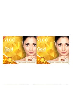 VLCC VLCC Gold Facial Kit, Bright & Glowing Skin - 60g X 2 (Pack of 2) | Pamper your Skin for a Luminous Glow | Parlour Glow with 24K Gold Bhasma, Rose Extracts, Turmeric & Aloe Vera.  - Image 1