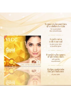 VLCC VLCC Gold Facial Kit, Bright & Glowing Skin - 60g X 2 (Pack of 2) | Pamper your Skin for a Luminous Glow | Parlour Glow with 24K Gold Bhasma, Rose Extracts, Turmeric & Aloe Vera.  - Image 3
