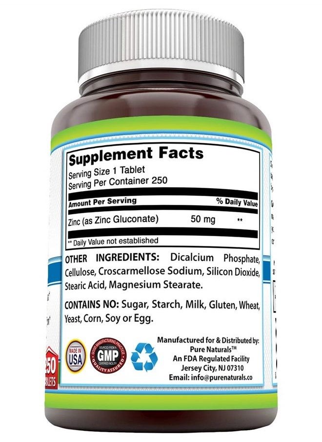 Pure Naturals - Zinc Gluconate 50 Mg 250 Tablets - Image 1