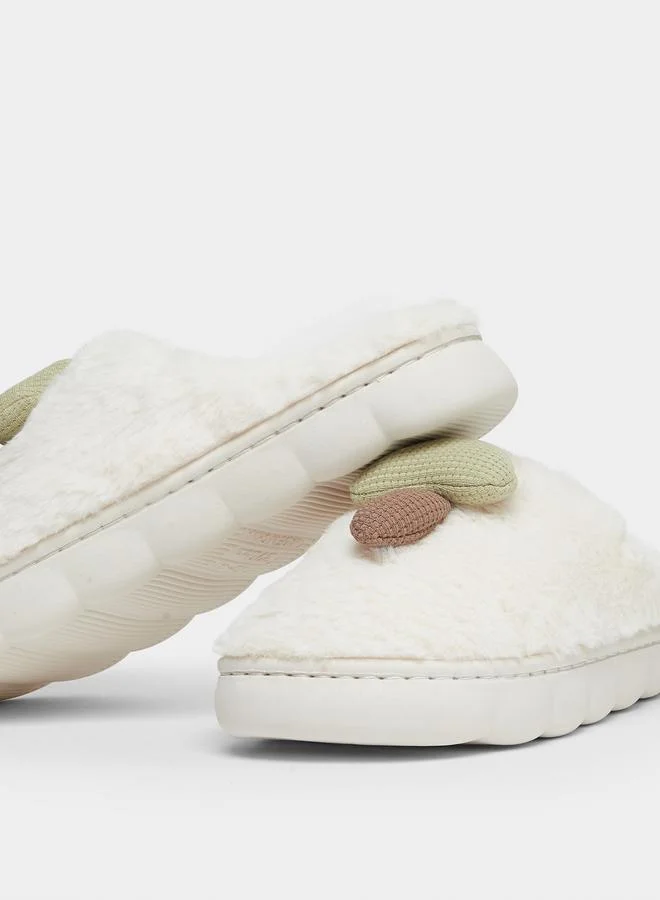 Take Two Solid Plush Mushroom Accent Bedroom Slippers