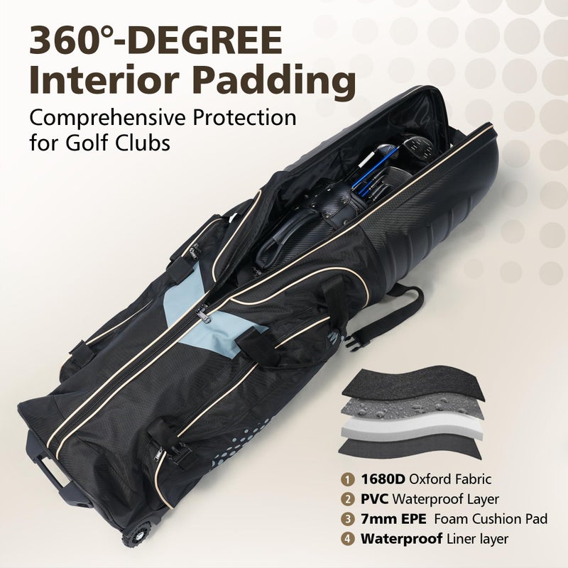 Mojest Golf Travel Bags for Airlines with Wheels, Hard Case Top and 1680D Heavy Duty Oxford Protect Golf Clubs, Lightweight and Easy to Maneuver, Black and Khaki - Image 3