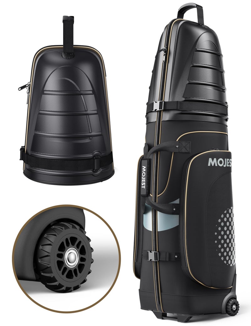 Mojest Golf Travel Bags for Airlines with Wheels, Hard Case Top and 1680D Heavy Duty Oxford Protect Golf Clubs, Lightweight and Easy to Maneuver, Black and Khaki - Image 1