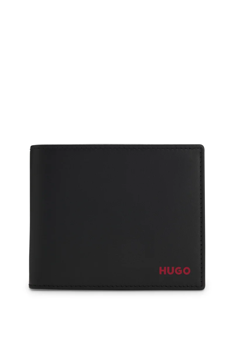 Leather trifold wallet with red logo