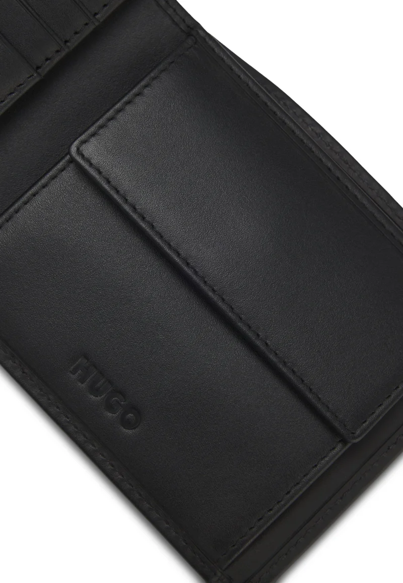 HUGO Black Leather trifold wallet with red logo for Men | Best Price UAE
