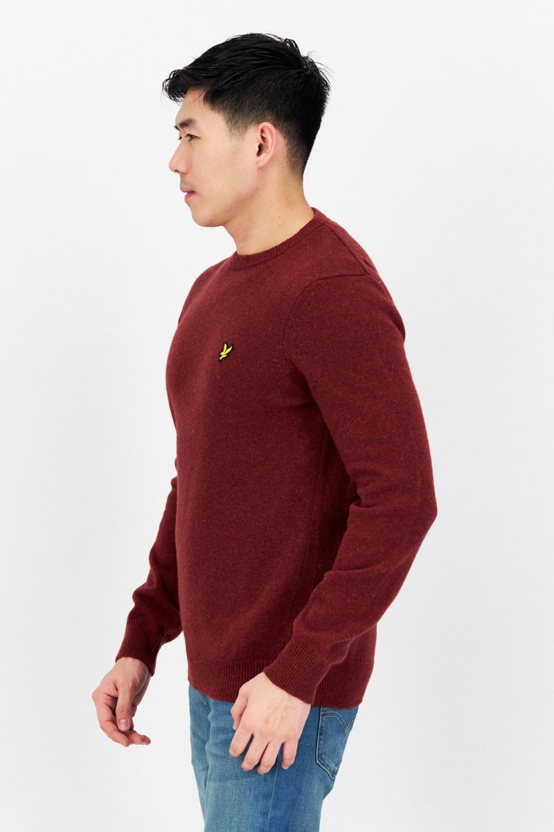 Lyle & Scott Men Crew Neck Embroidered Logo Knitted Sweater, Burgundy - Image 3