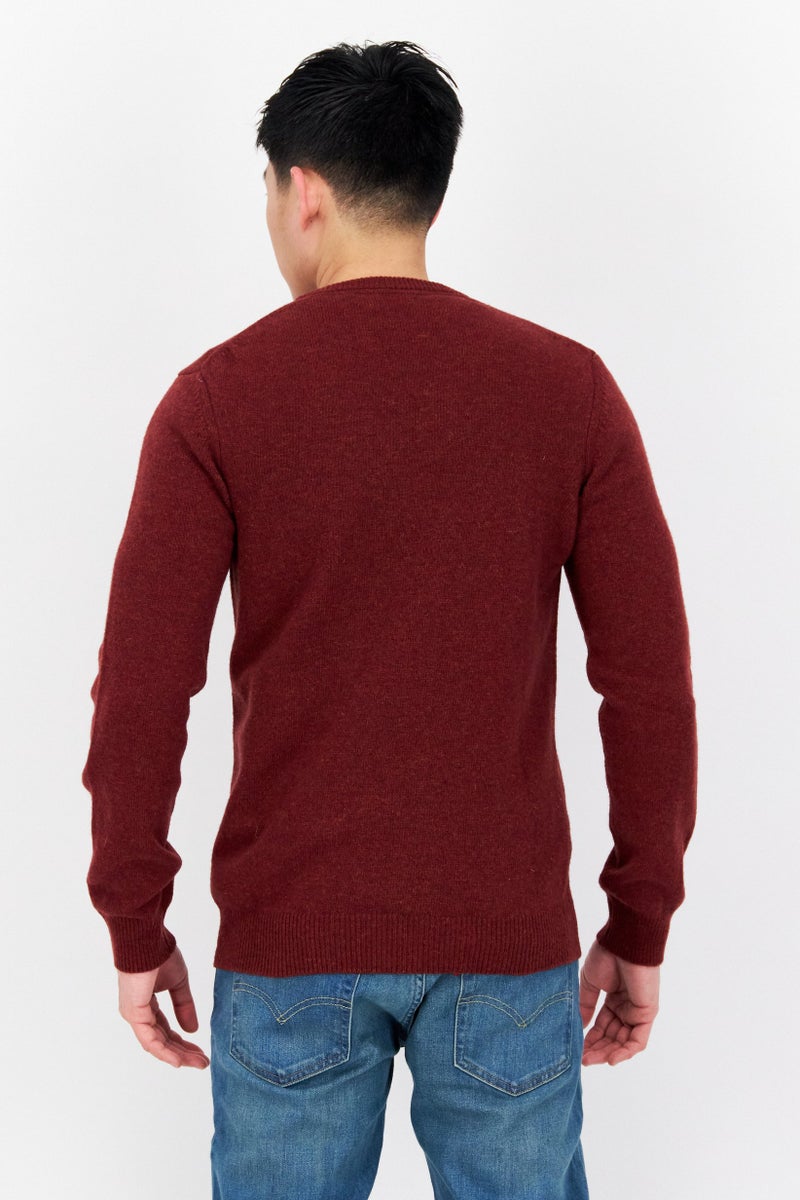 Lyle & Scott Men Crew Neck Embroidered Logo Knitted Sweater, Burgundy - Image 2
