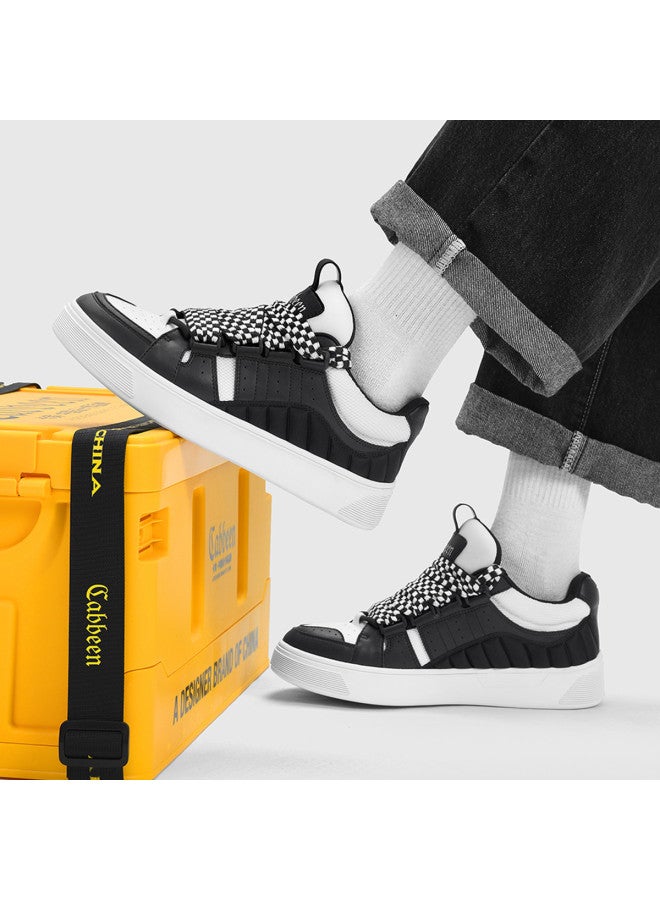 Cabbeen Men's Autumn National Trend Plaid Wind Lace-up Fashion Trend Patchwork Casual Men's Board Shoes - Image 3