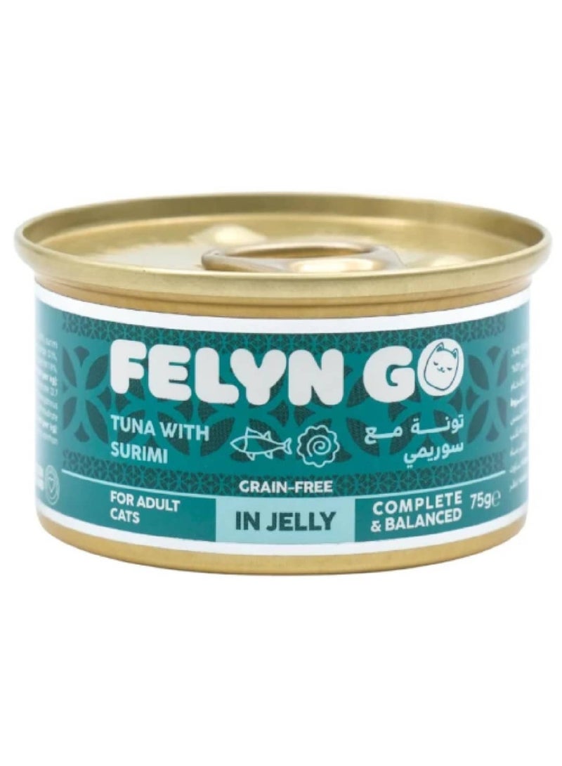 Felyn GO Premium Tuna with Surimi Wet Food for Adult Cats in Jelly – High-Protein Ocean Blend, Grain-Free, Complete & Balanced Nutrition – 75g Cans (Pack of 6) - Image 2