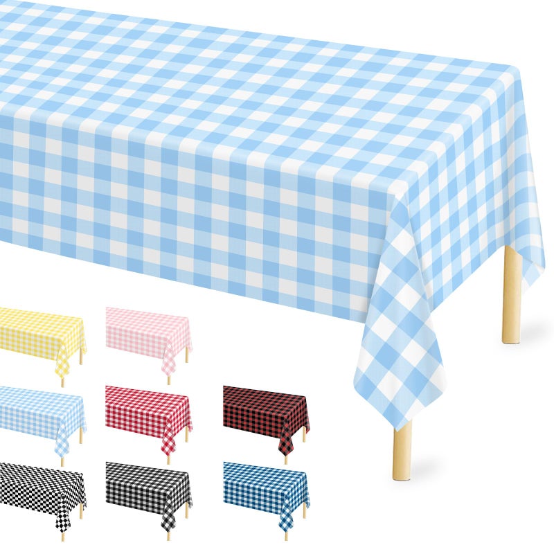 12 Pcs Light Blue Checkered Tablecloth 54 108 Inches Rectangle Blue Gingham Tablecloth Disposable Plastic Waterproof Table Cover for Outdoor Picnic Kitchen Holiday Birthday Party