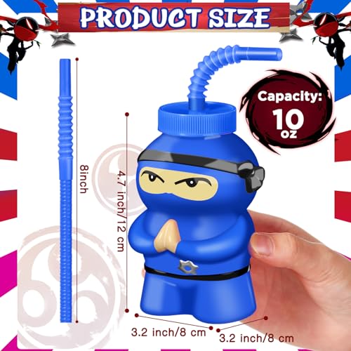 Layhit 12 Pcs Ninja Birthday Supplies Party Favor Cups 10 oz Ninja Plastic Cup Reusable Black and Red Cup Bulk for Kids Party FavorRed Black Blue Green - Image 5