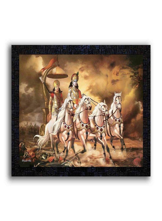 PNF Generic Religious Fabric Arjun Kishan Geeta Updesh Framed Picture, Multicolour, Print, Medium - Image 1