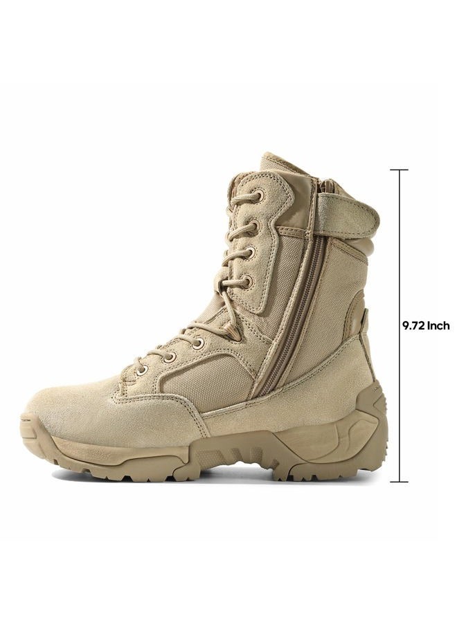 NORTIV 8 Mens Military Tactical Work Boots Side Zipper Hiking Motorcycle Combat 6 Inches Boots Alloy Sand-a, 43 EU - Image 2
