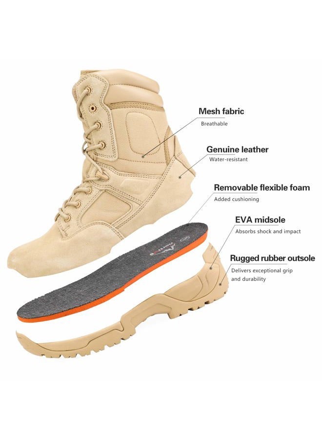 NORTIV 8 Mens Military Tactical Work Boots Side Zipper Hiking Motorcycle Combat 6 Inches Boots Alloy Sand-a, 43 EU - Image 5