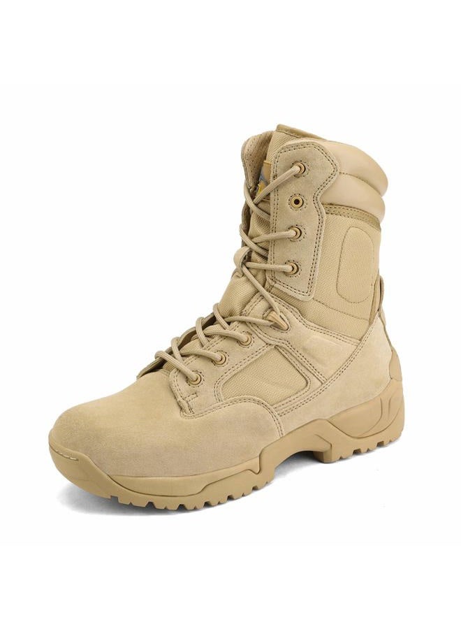NORTIV 8 Mens Military Tactical Work Boots Side Zipper Hiking Motorcycle Combat 6 Inches Boots Alloy Sand-a, 43 EU - Image 1